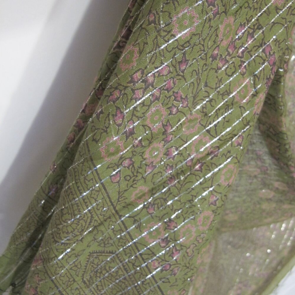 Floral patterned olive-green square cotton scarf